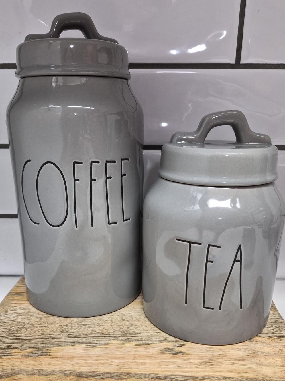 Rae Dunn Gray Ceramic COFFEE & TEA Canister Set